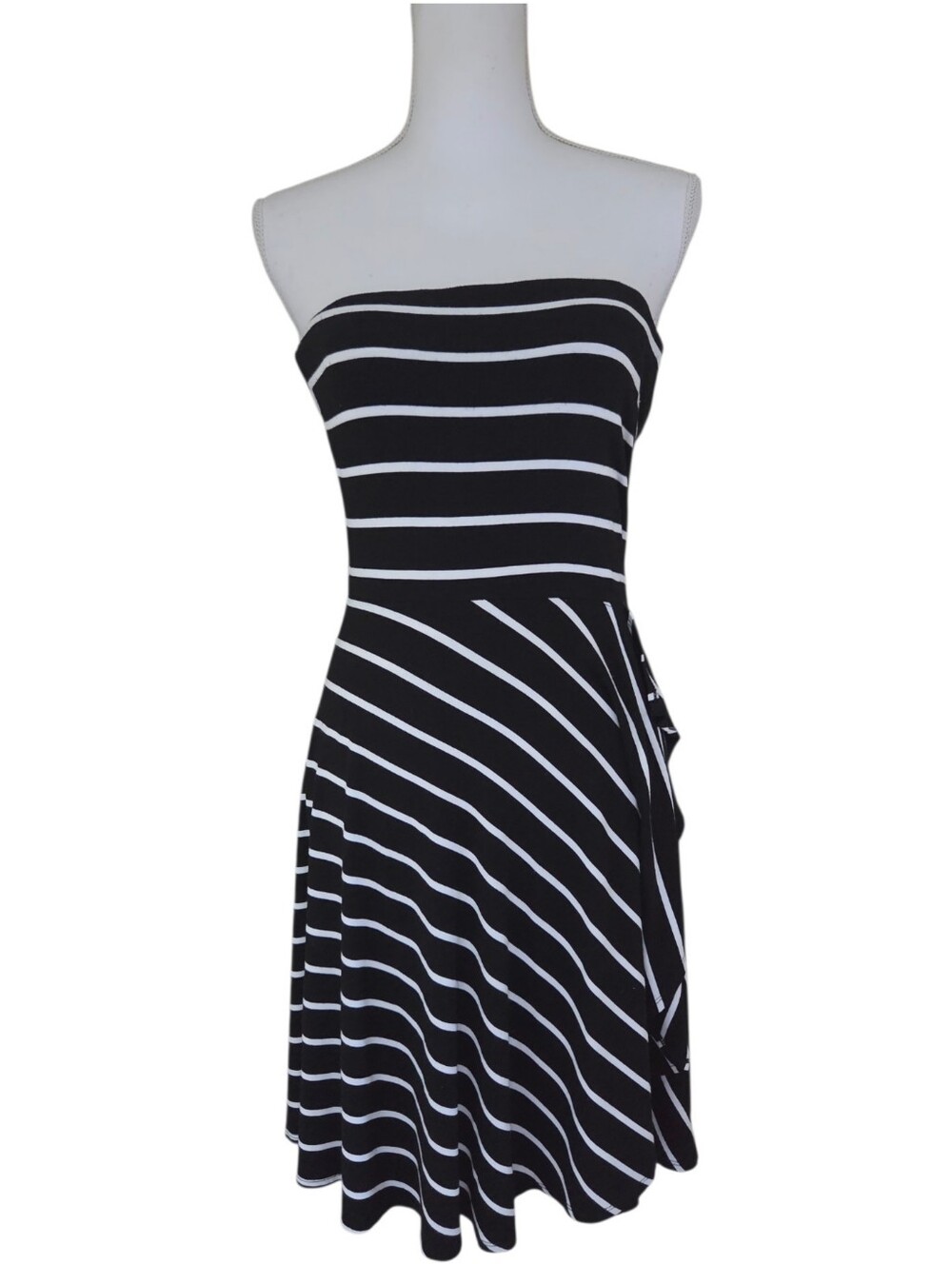 ann taylor Y2K strapless black white stripe knit dress medium petite